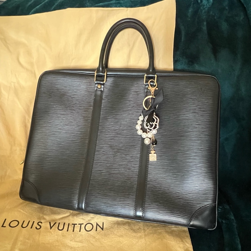 Louis Vuitton Black Epi Leather Porté-Documents Voyage Bag with Dust Bag